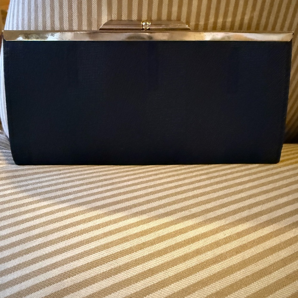 Luiza Black Textured Fabric Clutch with Gold Frame by Luiza - Picture 15 of 16